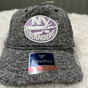 New York Islanders Grey Cap. Purple for Hockey Fights Cancer. OS